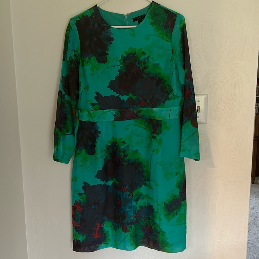 J. Crew Green Floral Long Sleeve Dress